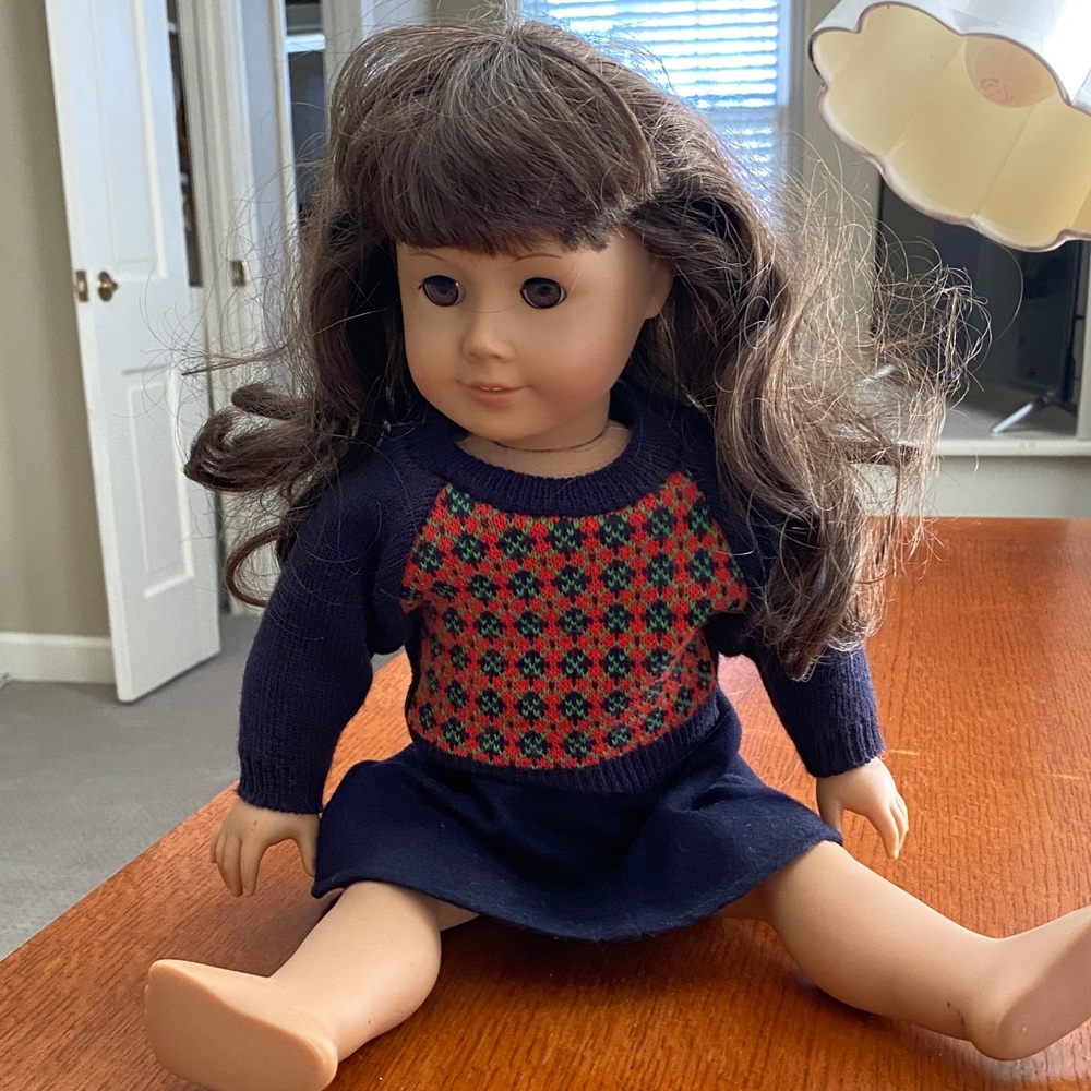 American Girl Doll with Brown Hair and Navy Dress
